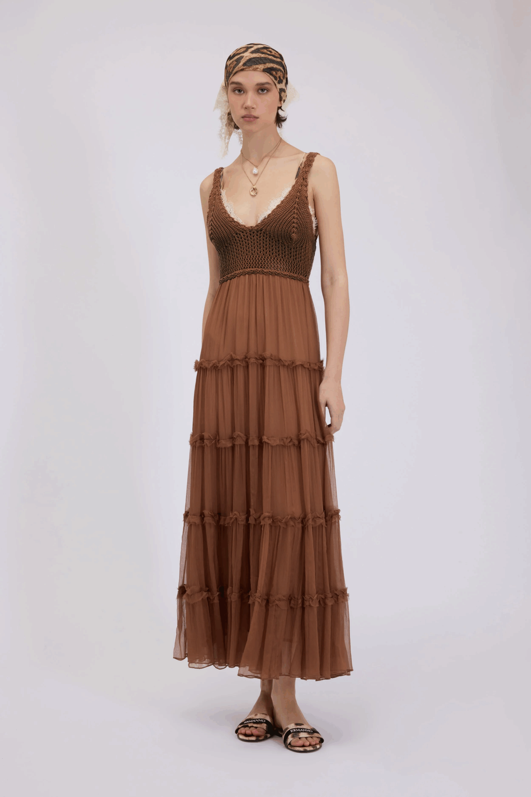 Abito con corpino crochet e chiffon Ermanno Firenze