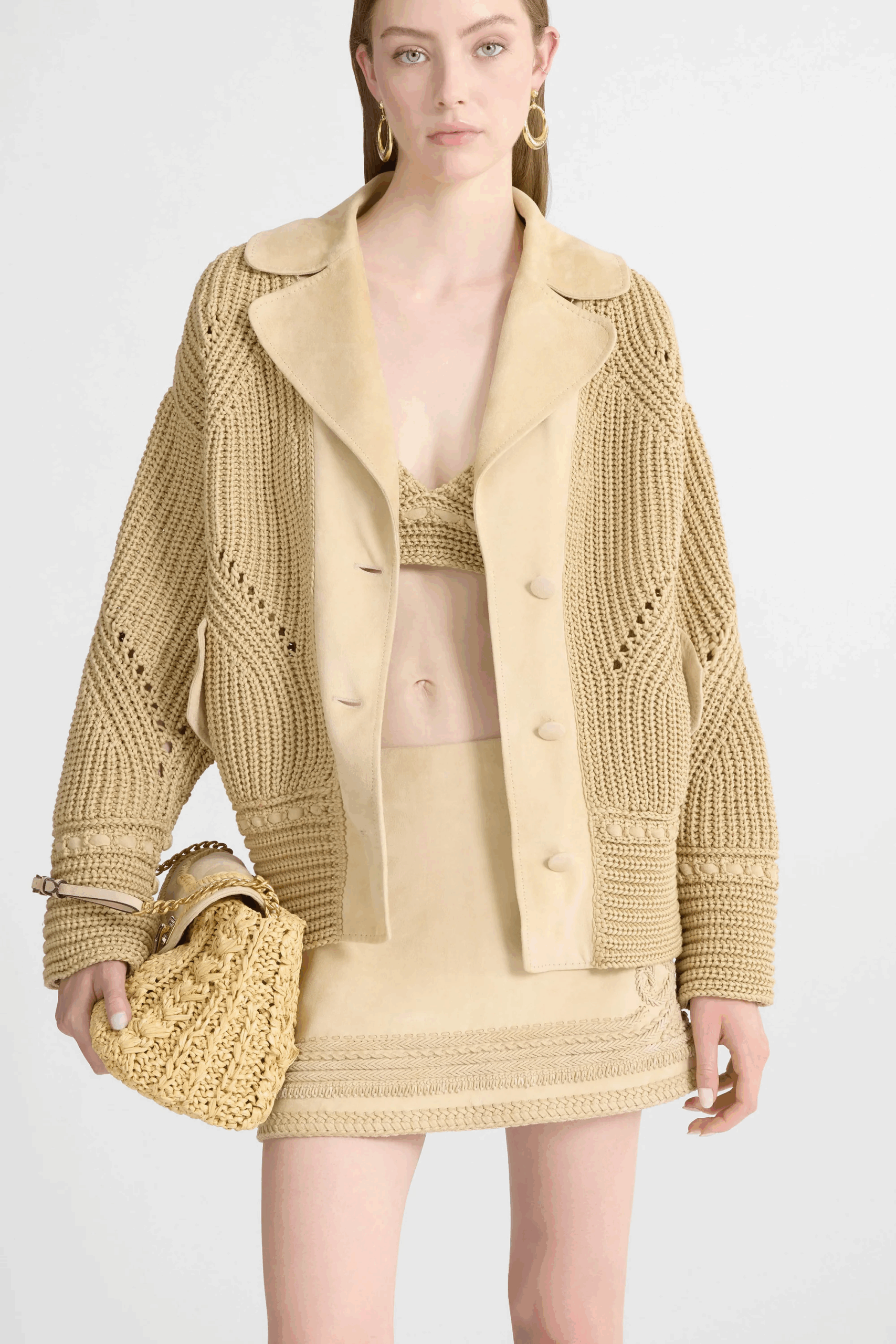 Cardigan in cotone con dettagli in pelle scamosciata Ermanno Scervino