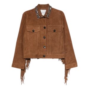 Giubbotto in camoscio con frange e collo gioiello Ermanno Firenze