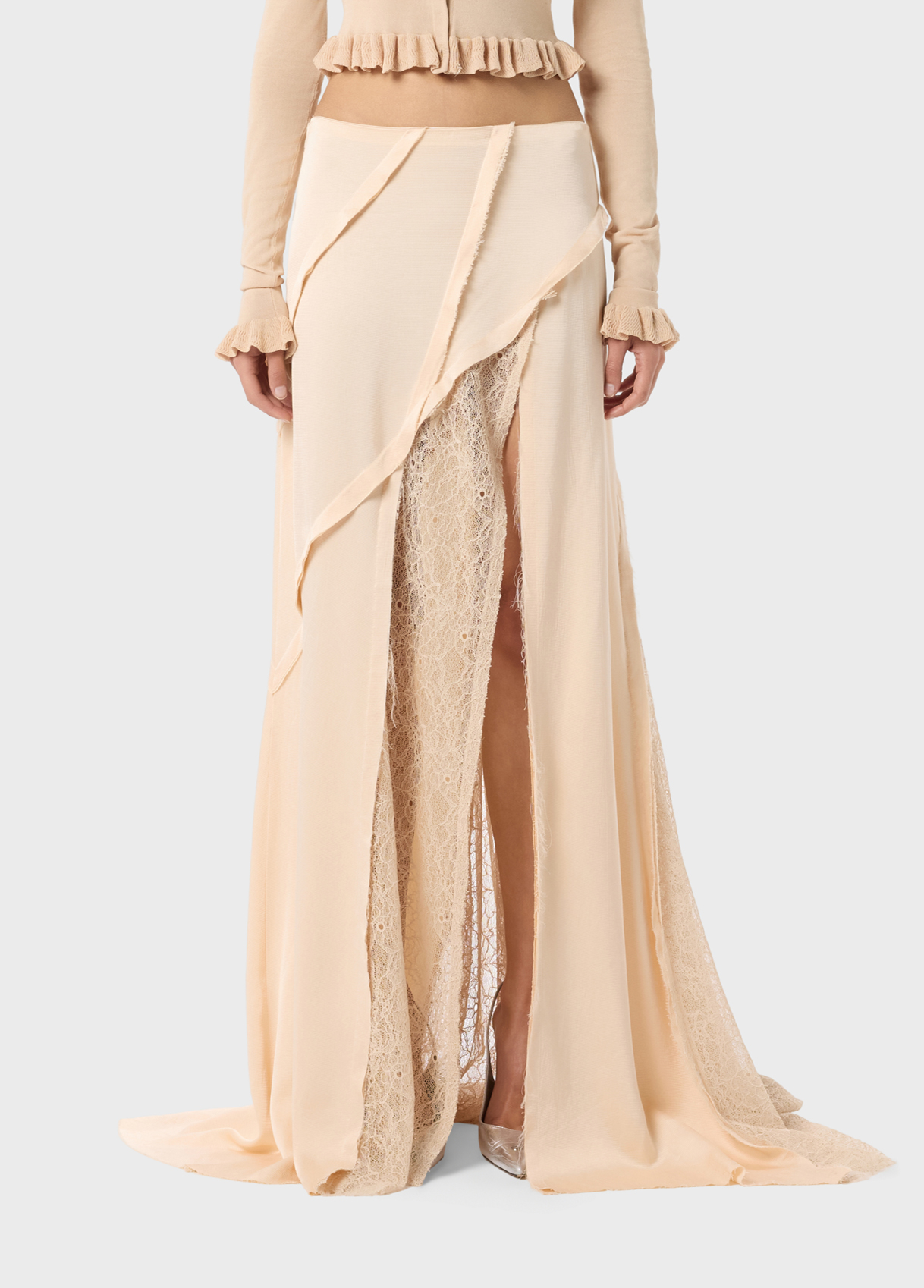 Evoto Gonna lunga in raso e pizzo chantilly Blumarine