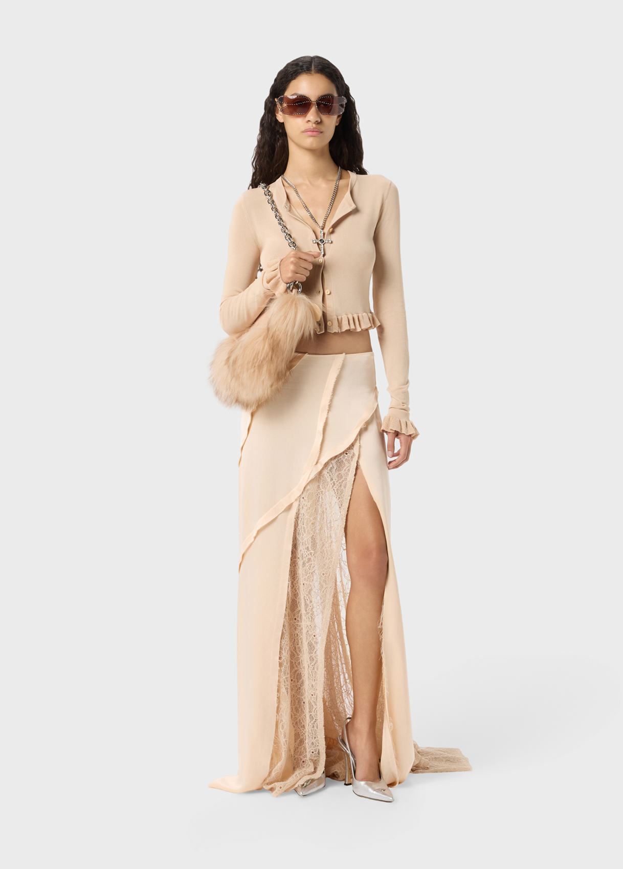 Gonna lunga in raso e pizzo chantilly Blumarine