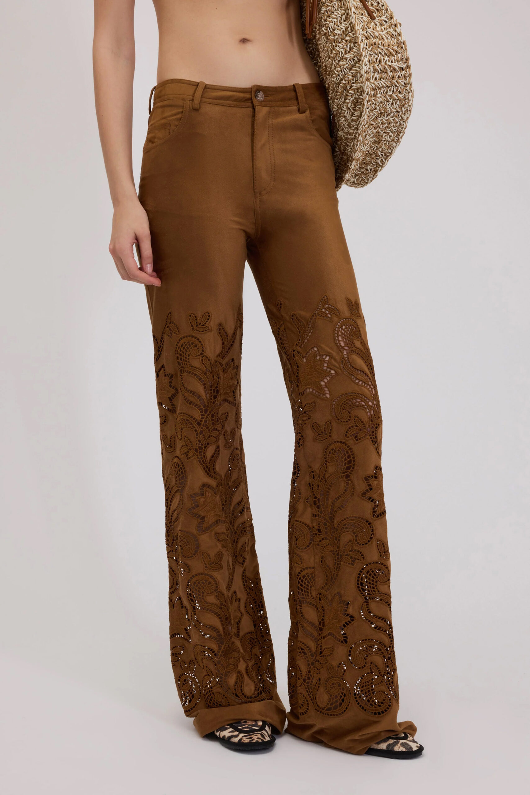 Pantaloni flare scamosciati pizzo sangallo Ermanno Firenze