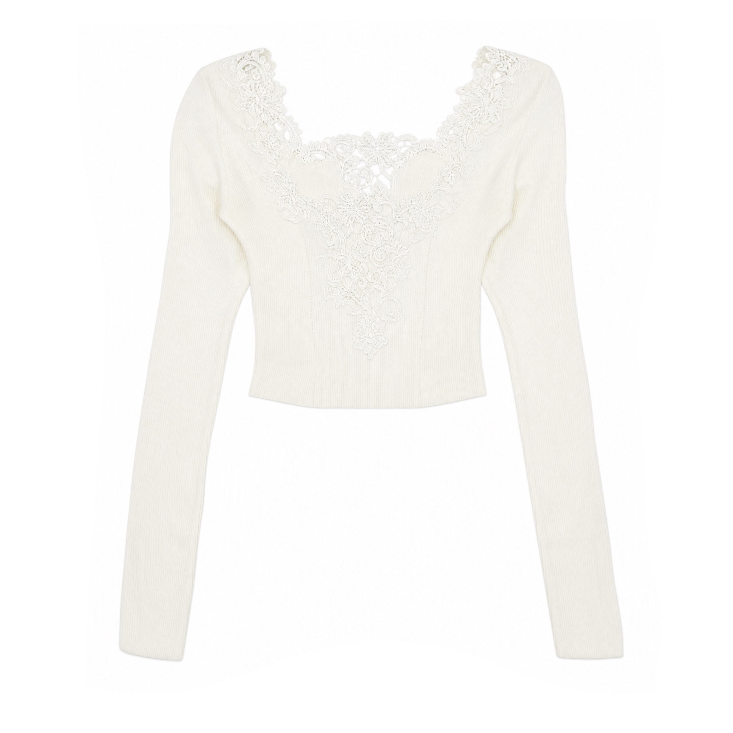 Maglia Corta a Costine con Pizzo Macramè Ermanno Scervino