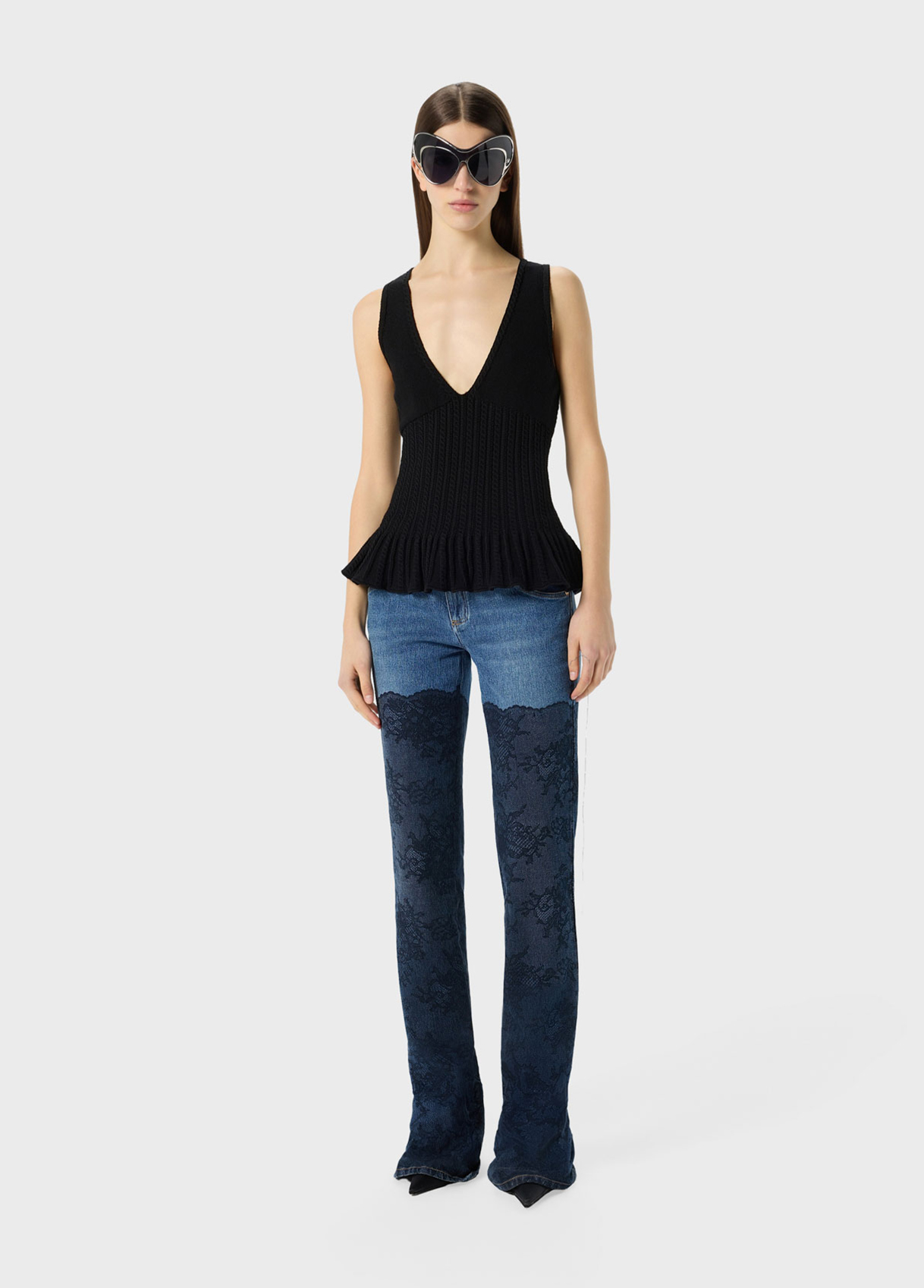 Jeans Low-Rise Blumarine con Inserto in Pizzo Smerlato