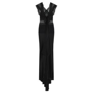 Abito Lungo Blumarine in Raso e Pizzo con Cristalli e Maxi Fiocco
