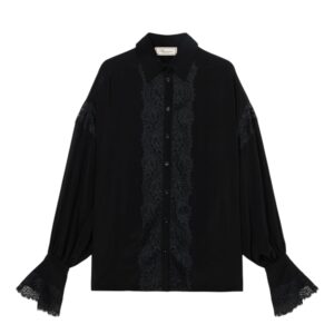 Camicia Oversize Blumarine in Crêpe de Chine con Inserti in Pizzo Chantilly
