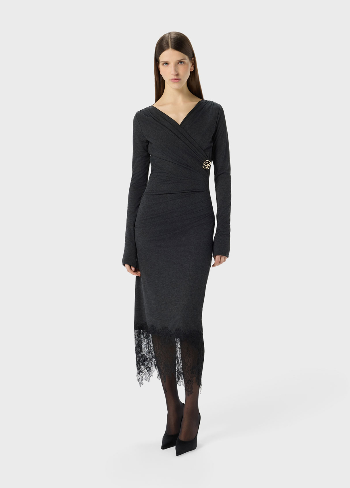 Abito Longuette Blumarine in Punto Milano Drappeggiato con Pizzo