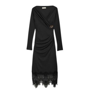 Abito Longuette Blumarine in Punto Milano Drappeggiato con Pizzo