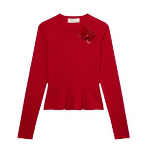Maglia in Lana Blumarine con Fondo a Godet e Rosa tridimensionale