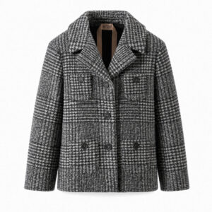 Giacca Short Coat in Lana Principe di Galles con Tasche Frontali N°21