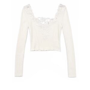 Maglia Corta a Costine con Pizzo Macramè Ermanno Scervino