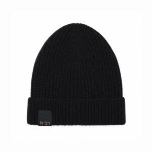 Berretto Beanie in Pura Lana a Costine Nero N°21