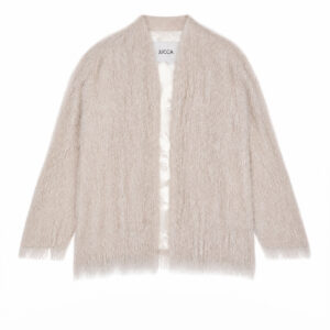 Giacca Aperta Fringed-Effect Panna con Dettagli Lurex Argento JUCCA