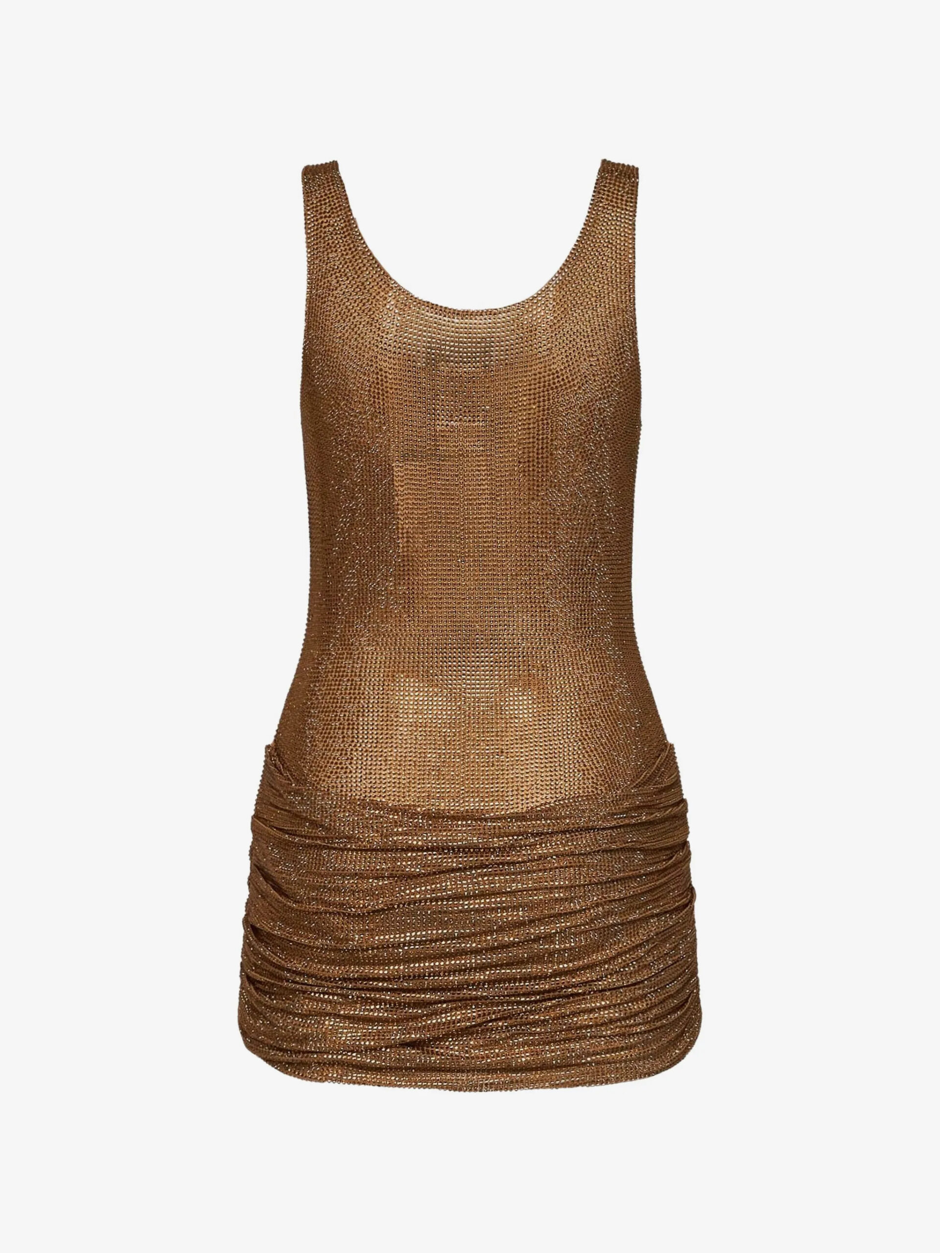 Minidress Crystal-Mesh Bronzo con Drappeggio Giuseppe di Morabito