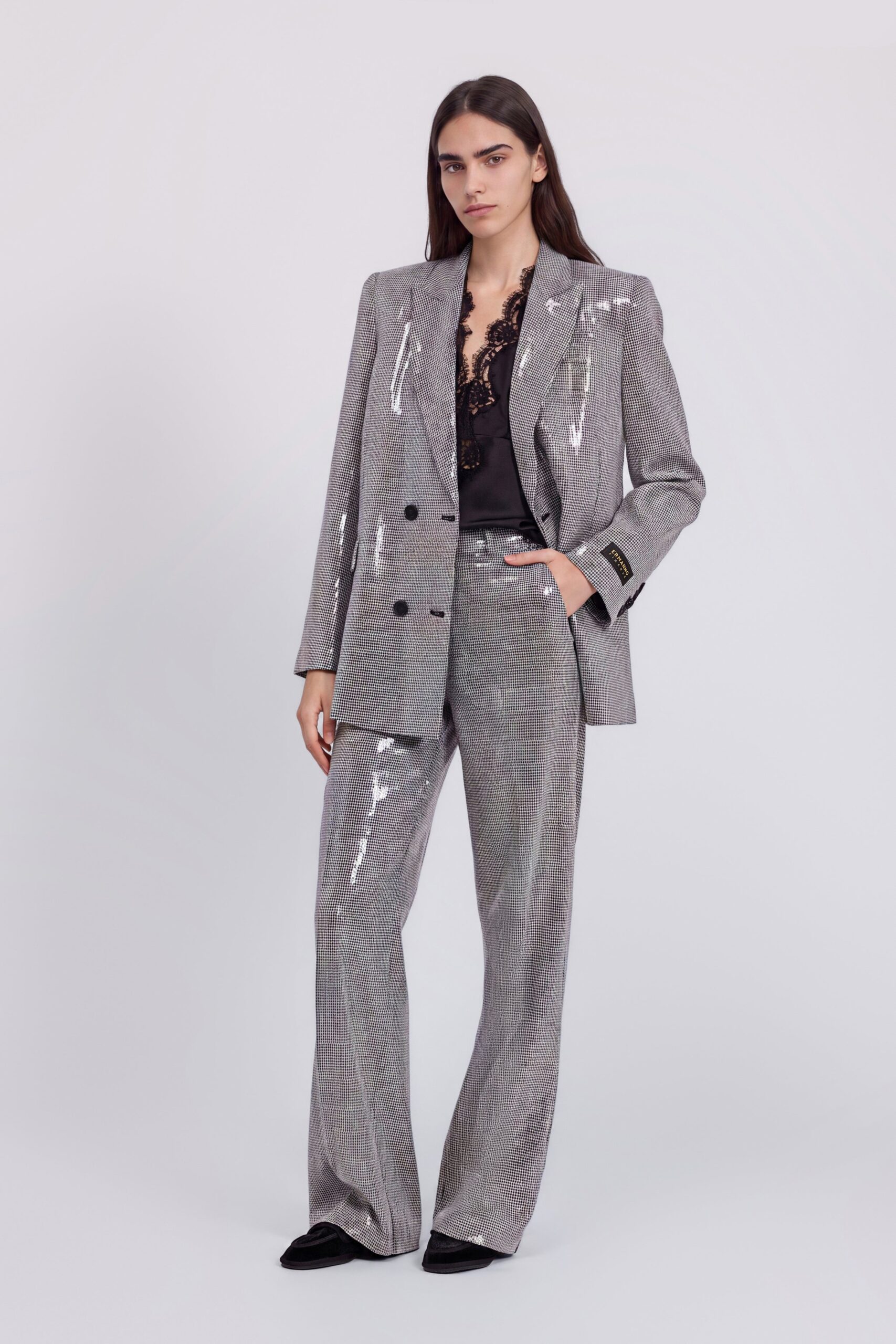 Blazer doppiopetto pied-de-poule con paillettes Ermanno Firenze