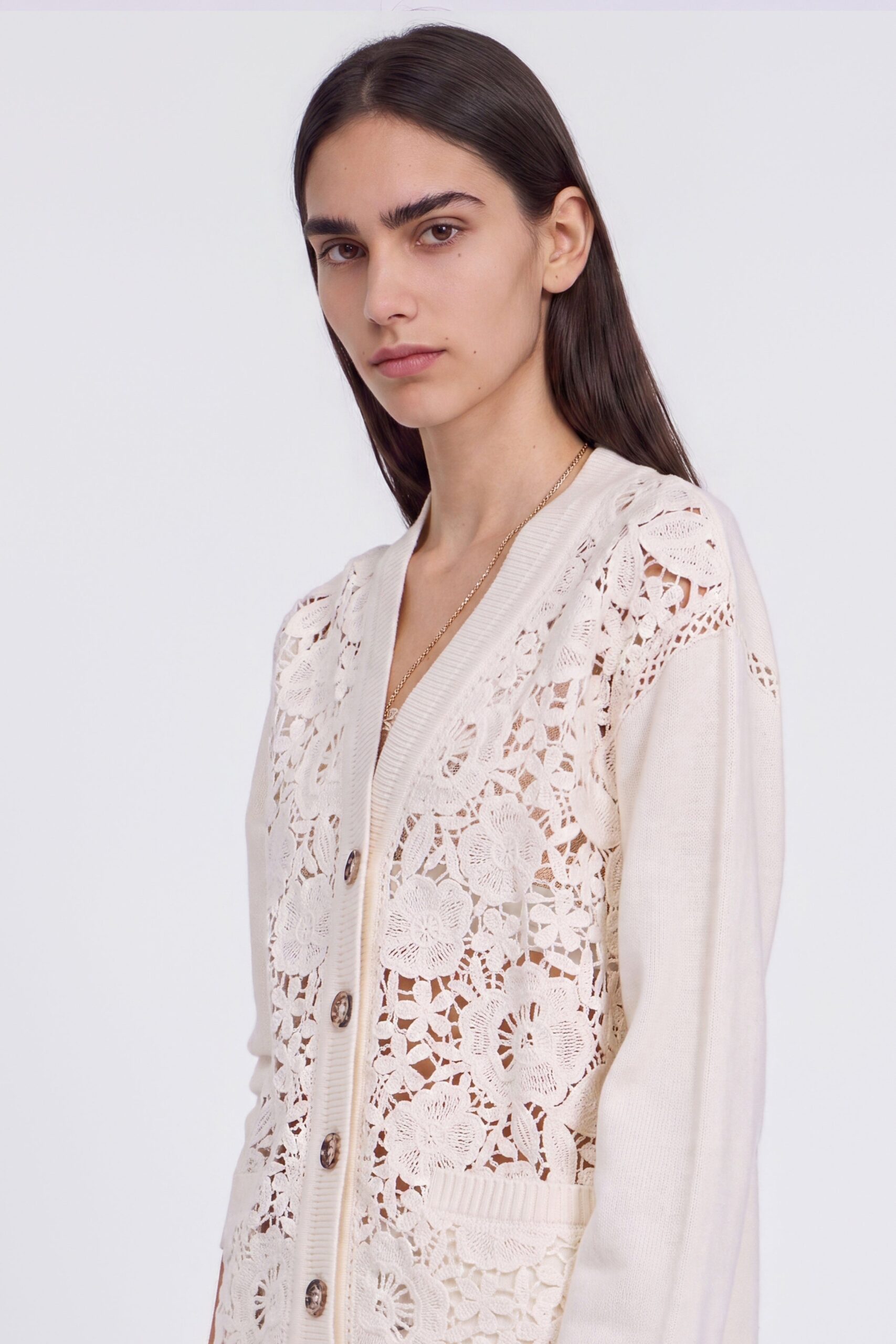 Cardigan in lana con inserto see-through effetto crochet Ermanno Firenze