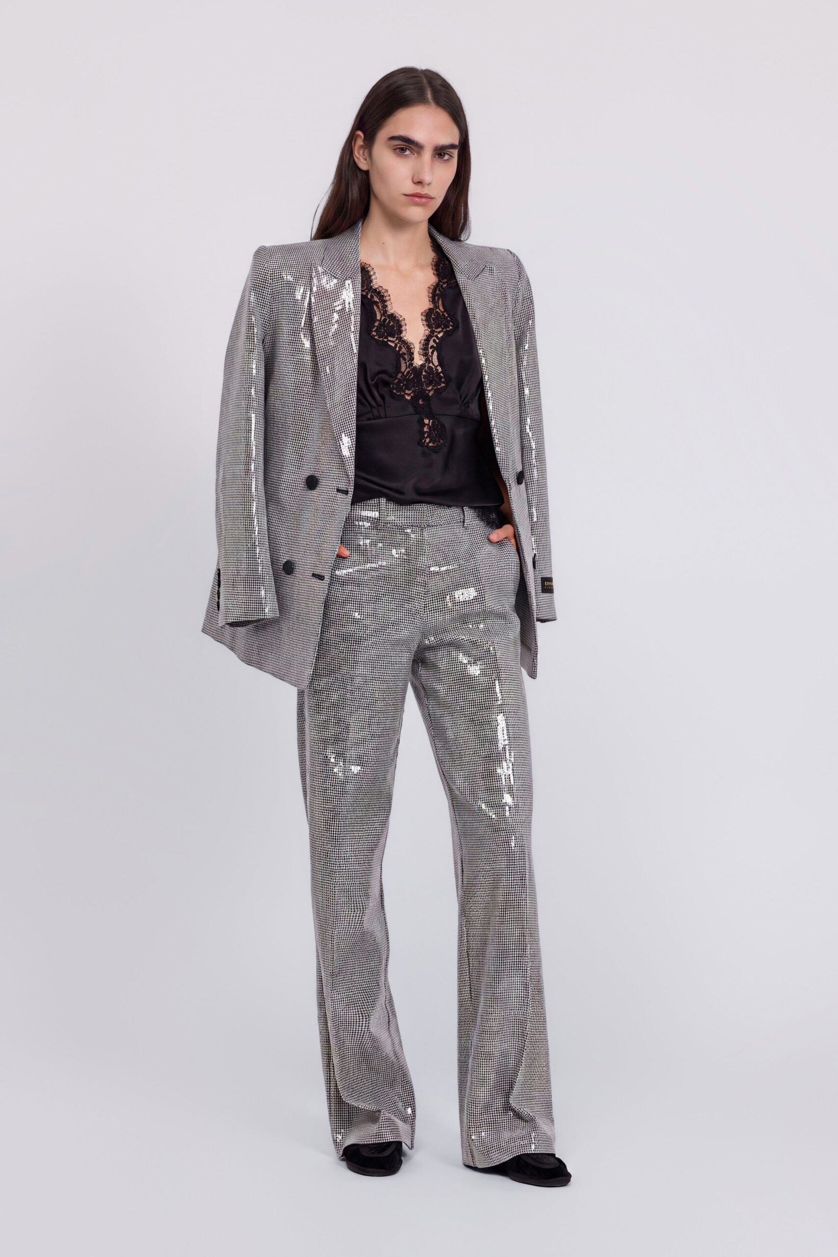 Pantalone palazzo pied-de-poule con paillettes Ermanno Firenze