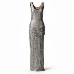 Abito Lungo Crystal-Mesh Argento con Drappeggio Giuseppe di Morabito