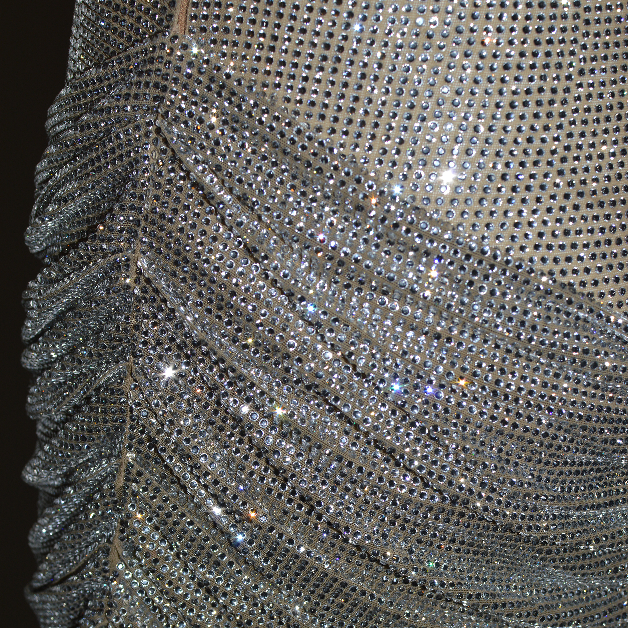 Abito Lungo Crystal-Mesh Argento con Drappeggio Giuseppe di Morabito