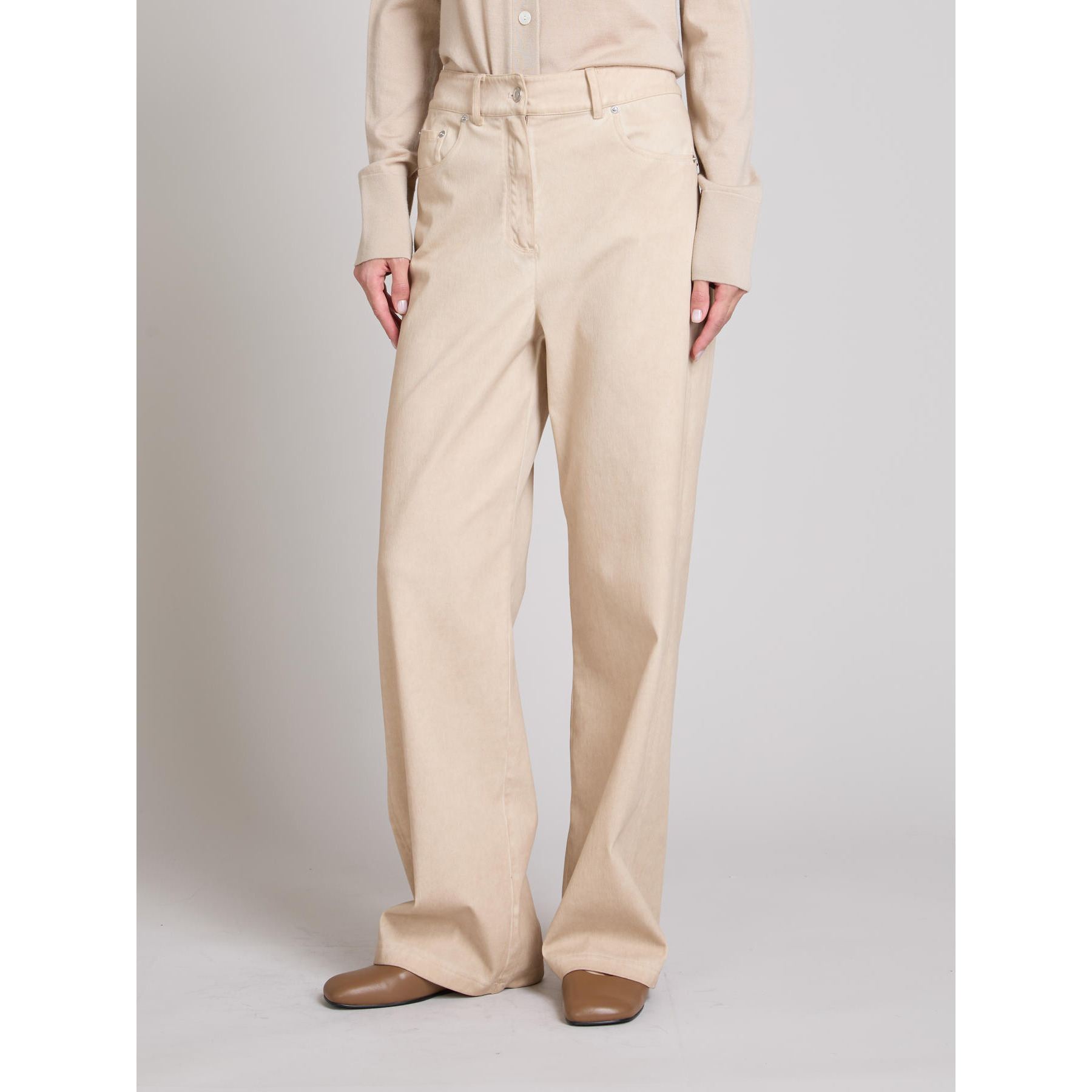 Pantalone Wide-Leg Max Mara in Jersey Effetto Denim Tinto Capo