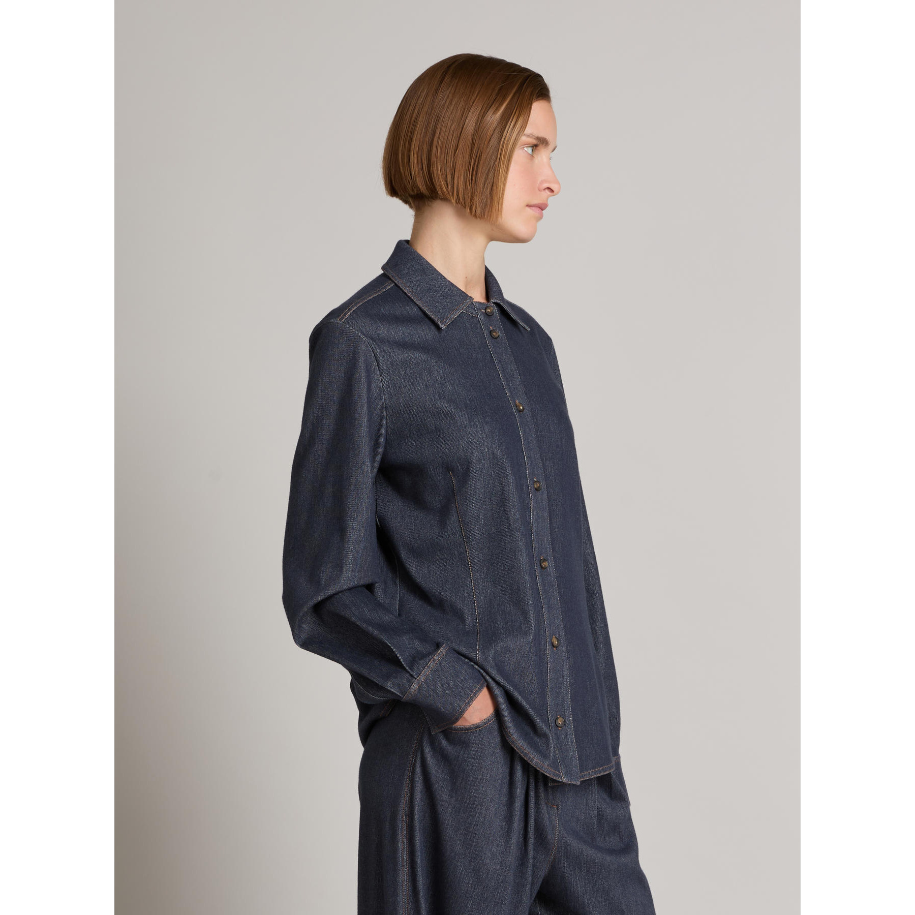 Camicia Max Mara in Jersey di Viscosa Mista Effetto Denim
