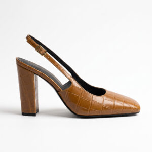 Slingback "Laisa" con Tacco Strutturato in Pelle Stampa Cocco