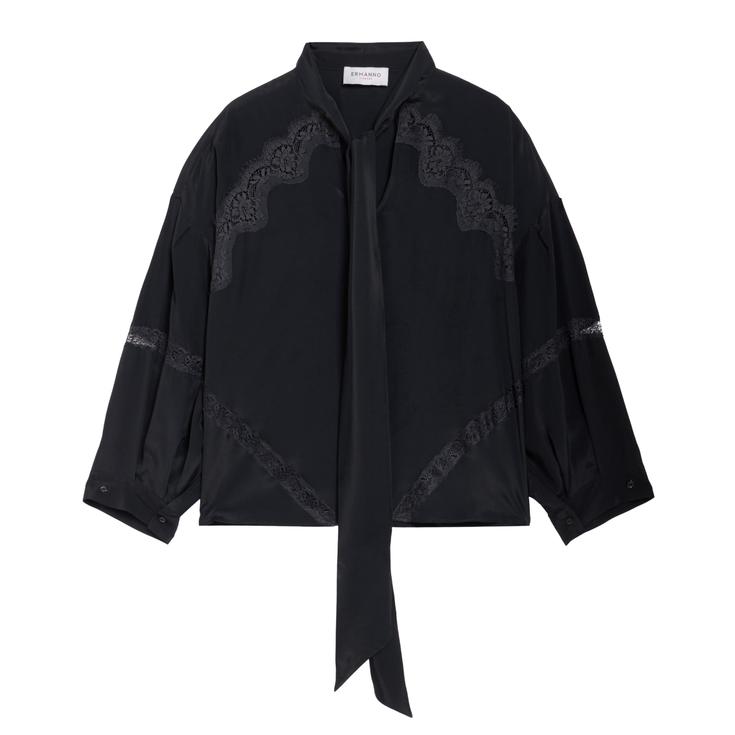 photta-bg-removed (19) Blusa con fiocco e intarsi in pizzo Ermanno Firenze