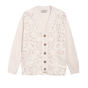 Cardigan in lana con inserto see-through effetto crochet Ermanno Firenze
