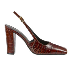 Slingback "Laisa" con Tacco Strutturato in Pelle Stampa Cocco
