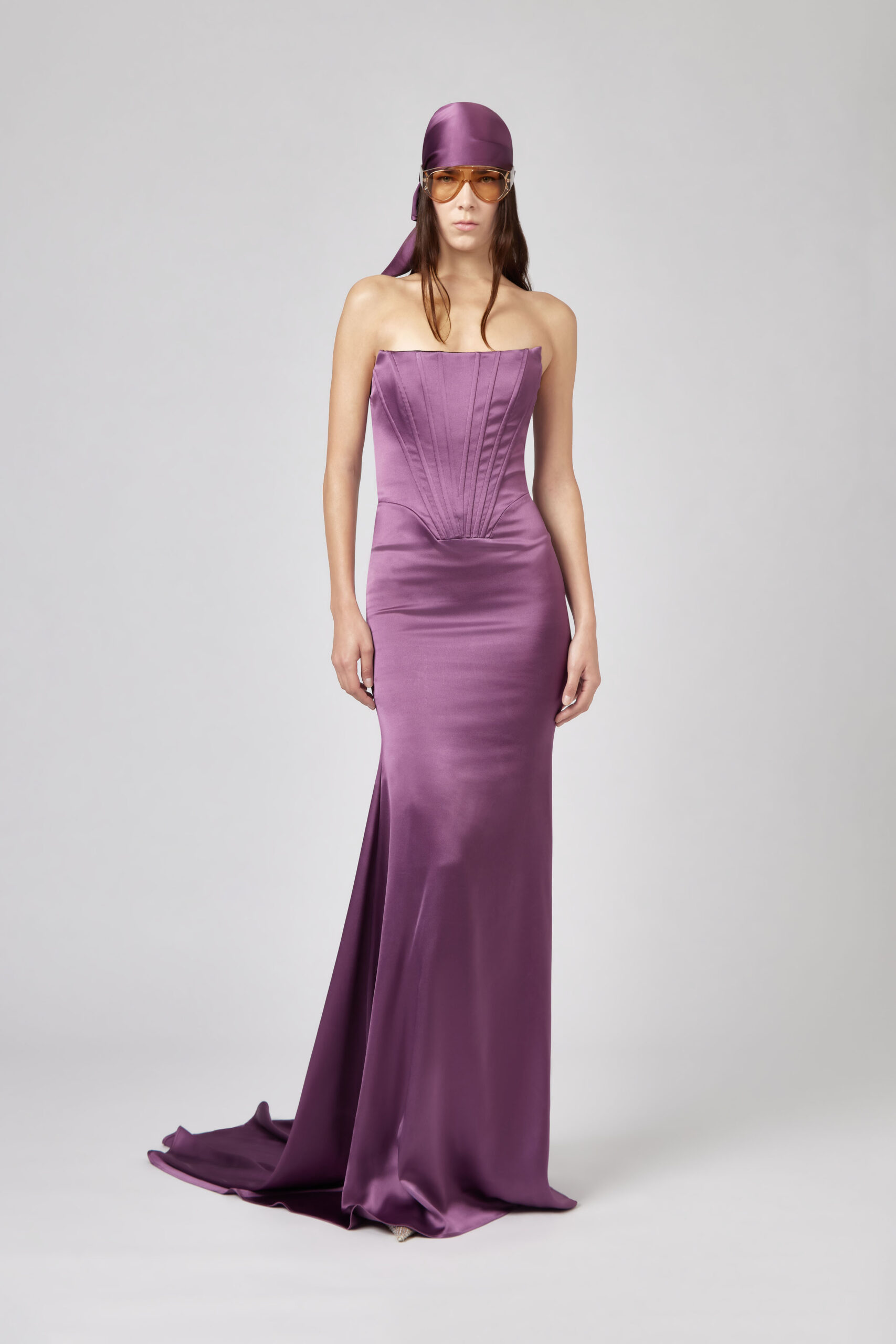 Abito Lungo in Satin Glicine con Bustier Integrato Giuseppe di Morabito