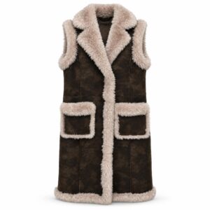 Gilet Lungo in Pelle Marmorizzata con Interni in Ecomontone Bully