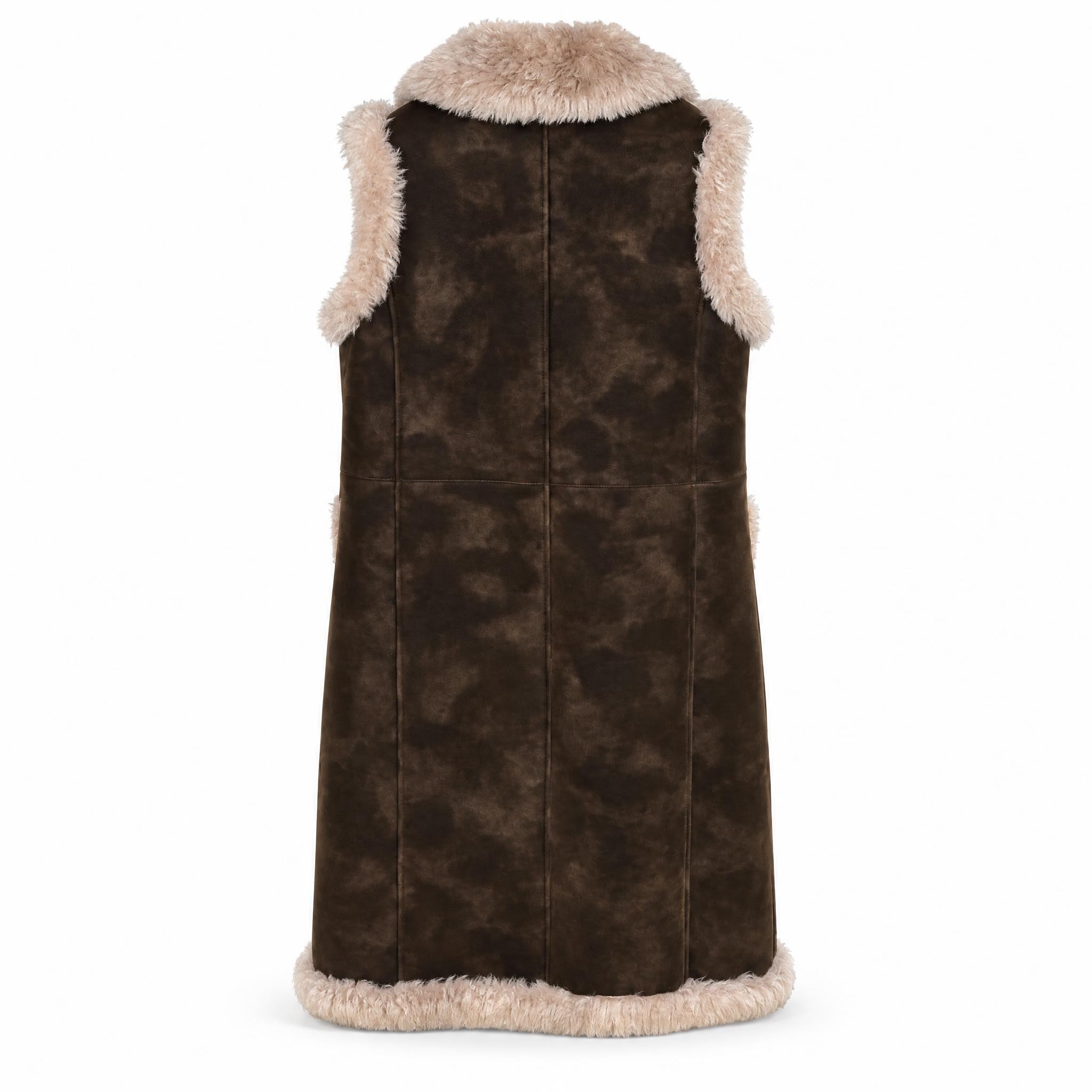 Gilet Lungo in Pelle Marmorizzata con Interni in Ecomontone Bully