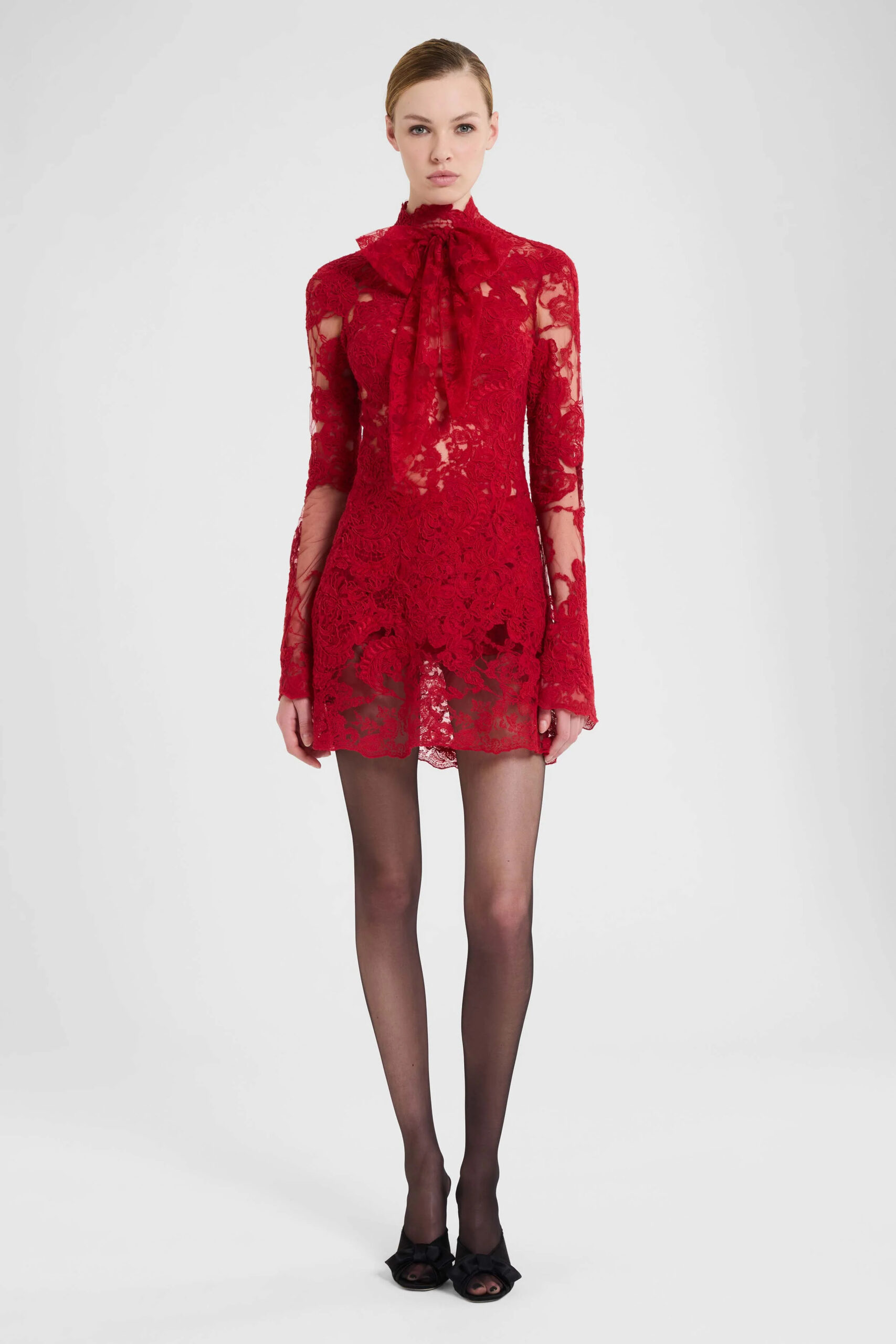 Abito corto chemisier in tulle con ricami Rebrodé e pizzo esclusivo Ermanno Scervino