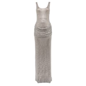 Abito Lungo Crystal-Mesh Argento con Drappeggio Giuseppe di Morabito